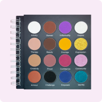 Page of make up therapy book showing eye shadow colours with names